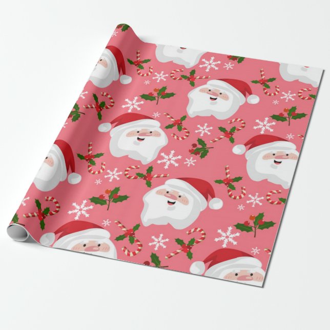 Papier Cadeau Motif de Noël de la jolie Père Noël (Déroulé)