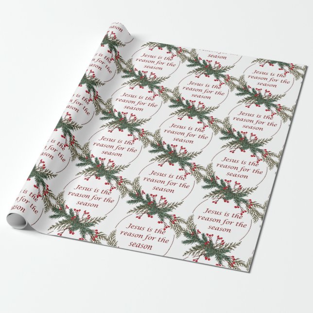 Papier Cadeau Motif de Noël de la saison Holly Berry Wreath (Déroulé)