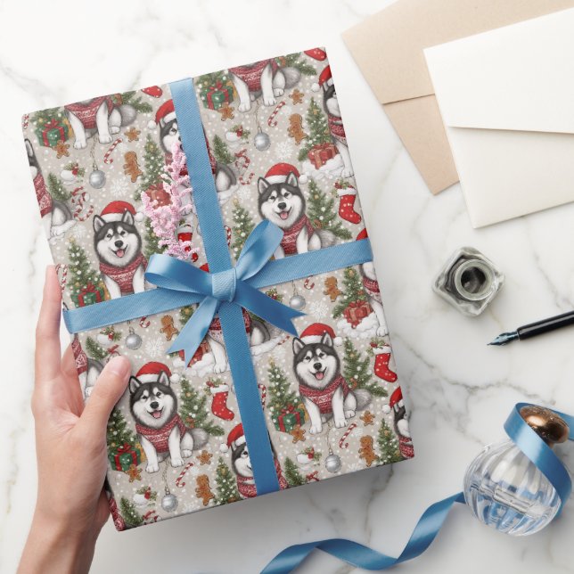 Papier Cadeau Motif de Noël de Malamute d'Alaska (Cadeaux)