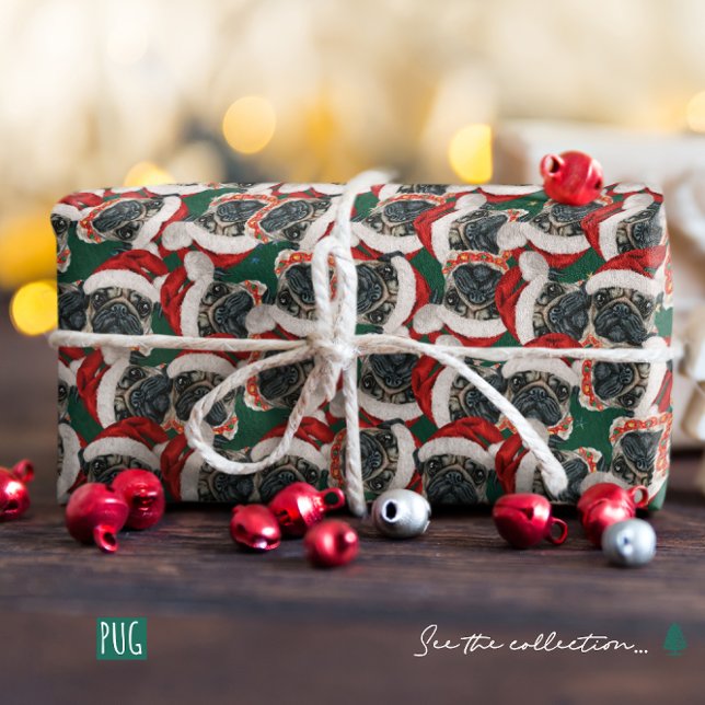 Papier Cadeau Motif de Noël de Pug drôle (Créateur téléchargé)