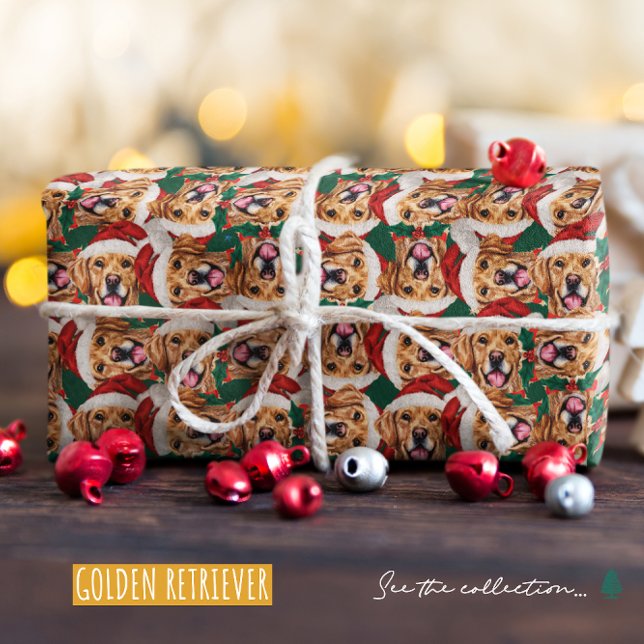 Papier Cadeau Motif de Noël de Retriever doré drôle (Créateur téléchargé)