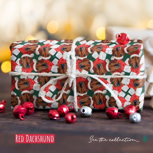 Papier Cadeau Motif de Noël de teckel rouge drôle (Créateur téléchargé)