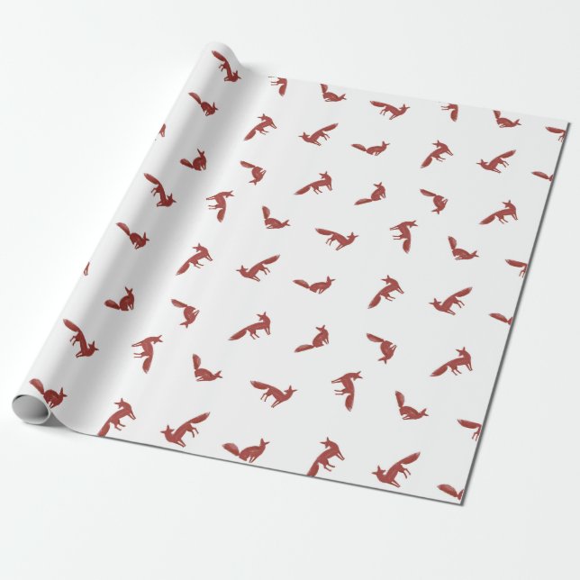 Papier Cadeau Motif De Noël Des Renards Rouges Sur La Neige D'Hi (Déroulé)