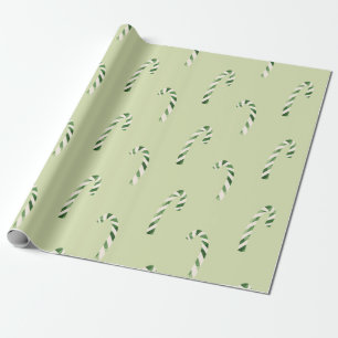 Papier Cadeau Motif de Noël des Sucres de canne d'aquarelle vert