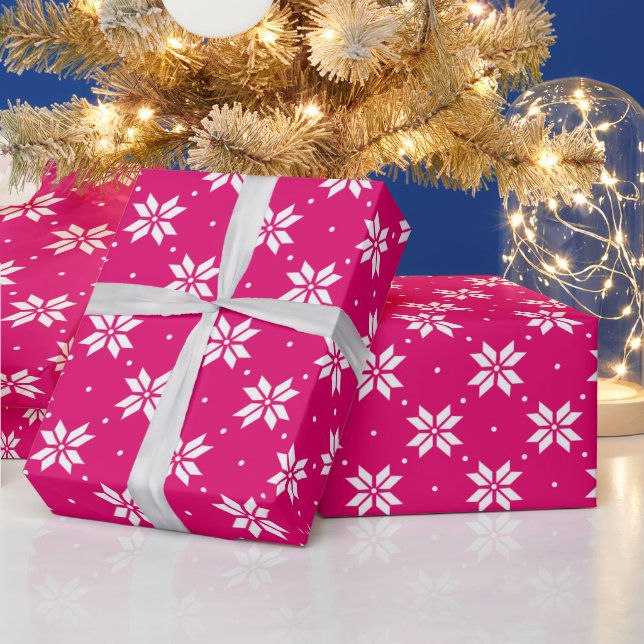 Papier Cadeau Motif de Noël d'hiver rose chaud (Vacances)