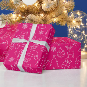 Papier Cadeau Motif de Noël d'hiver rose vif