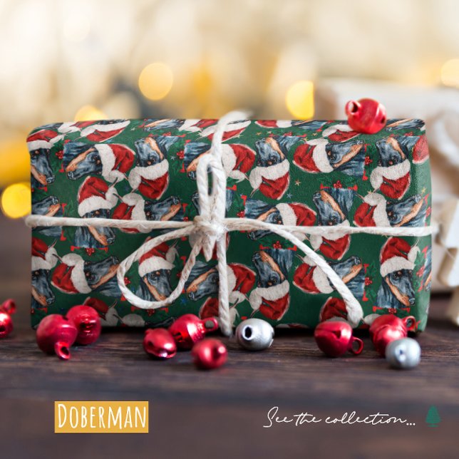 Papier Cadeau Motif de Noël Doberman drôle (Créateur téléchargé)