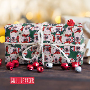 Papier Cadeau Motif de Noël drôle de Bull Terrier