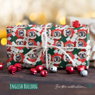 Papier Cadeau Motif de Noël drôle de Bulldog anglais