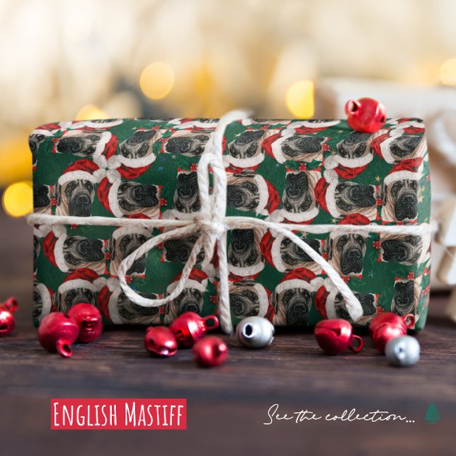 Papier Cadeau Motif de Noël drôle de Mastiff anglais (Créateur téléchargé)