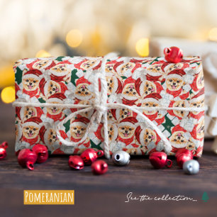 Papier Cadeau Motif de Noël drôle de Pomeranian