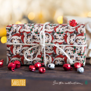 Papier Cadeau Motif de Noël drôle de Sheltie