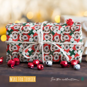 Papier Cadeau Motif de Noël drôle de Wire Fox Terrier