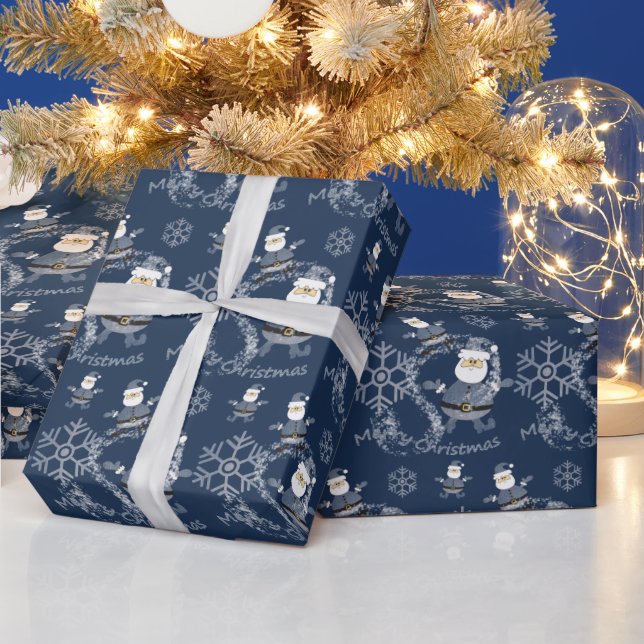 Papier Cadeau Motif de Noël du Père Noël en denim (Vacances)