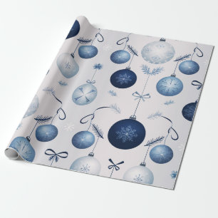 Papier Cadeau Motif De Noël Elegance Bleu Et Blanc