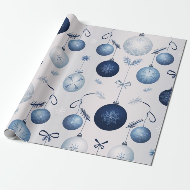 Papier Cadeau Motif De Noël Elegance Bleu Et Blanc (Déroulé)