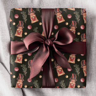 Papier Cadeau Motif de Noël en aquarelle avec sapin et casse-noi