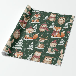 Papier Cadeau Motif de Noël en bois mignon et vert