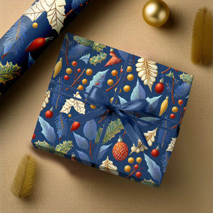 Papier Cadeau Motif de Noël en or bleu #18 ID1009