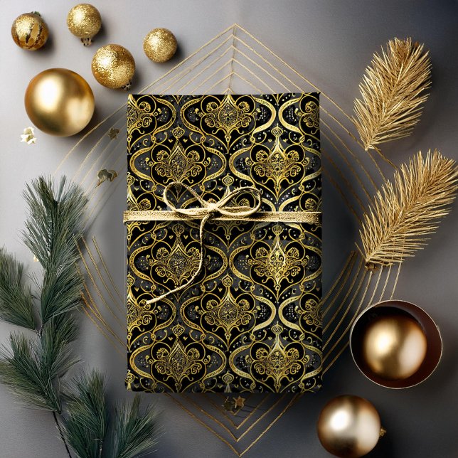 Papier Cadeau Motif de Noël en or noir #30 ID1009 (Créateur téléchargé)