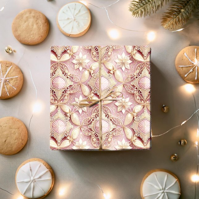 Papier Cadeau Motif de Noël en or rose #3 ID1009 (Créateur téléchargé)