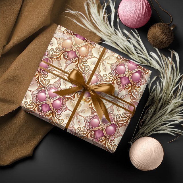 Papier Cadeau Motif de Noël en or rose #4 ID1009 (Créateur téléchargé)