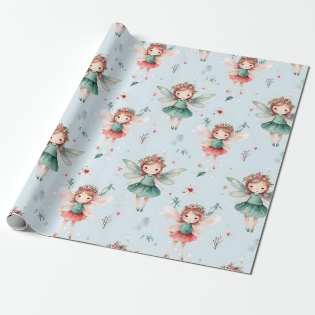 Papier Cadeau Motif de Noël Fairy Cute (Déroulé)