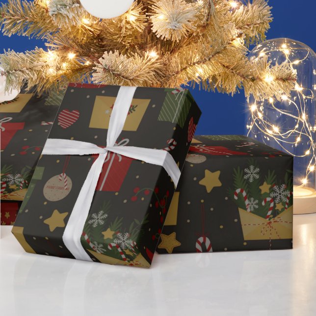 Papier Cadeau Motif de Noël festif (Vacances)
