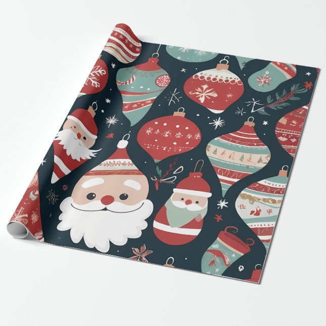Papier Cadeau Motif de Noël festif (Déroulé)