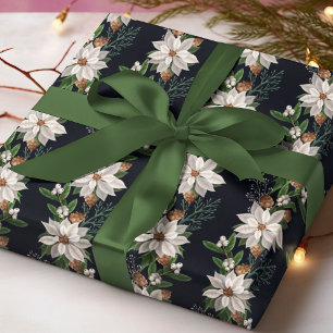 Papier Cadeau Motif de Noël Fleur d'Étoile de Noël Blanche