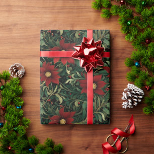 Papier Cadeau Motif de Noël floral Art Noveau Poinsettia