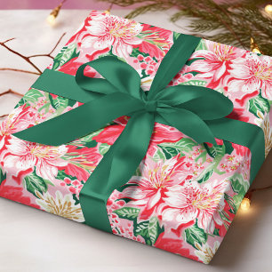 Papier Cadeau Motif de Noël Floral Hivernal Coloré Prépa