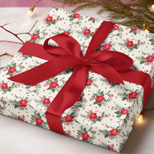 Motif de Noël floral rouge vert élégant