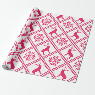 Papier Cadeau Motif de Noël géométrique Pink Reindeer