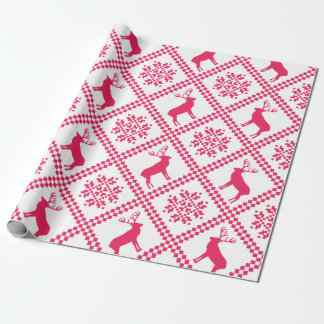 Papier Cadeau Motif de Noël géométrique Pink Reindeer