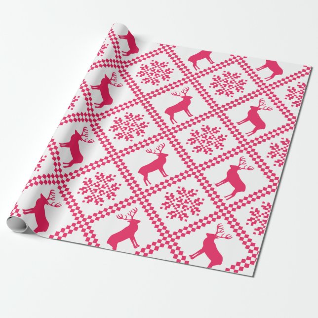 Papier Cadeau Motif de Noël géométrique Pink Reindeer (Déroulé)