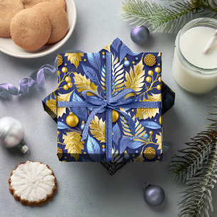 Papier Cadeau Motif de Noël Gold bleu#22 ID1009