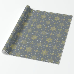 Papier Cadeau Motif de Noël Gris et Gold Snowflakes