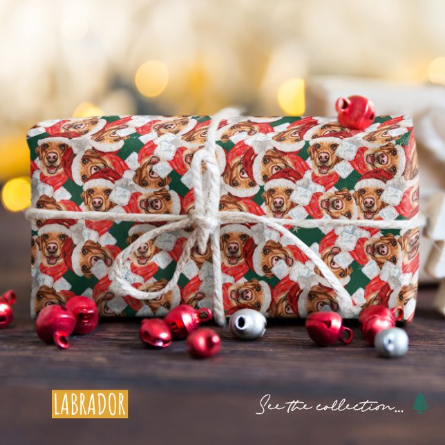 Papier Cadeau Motif de Noël Labrador drôle (Créateur téléchargé)
