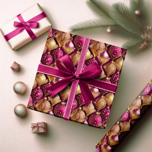 Papier Cadeau Motif de Noël Magenta Gold#12 ID1009