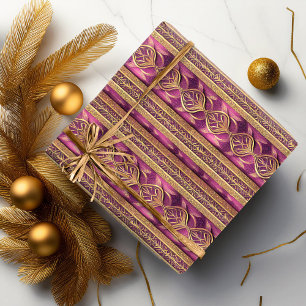 Papier Cadeau Motif de Noël Magenta Gold#27 ID1009