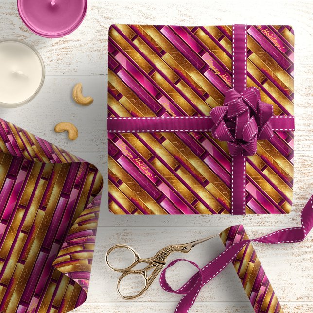 Papier Cadeau Motif de Noël Magenta Gold#28 ID1009 (Créateur téléchargé)
