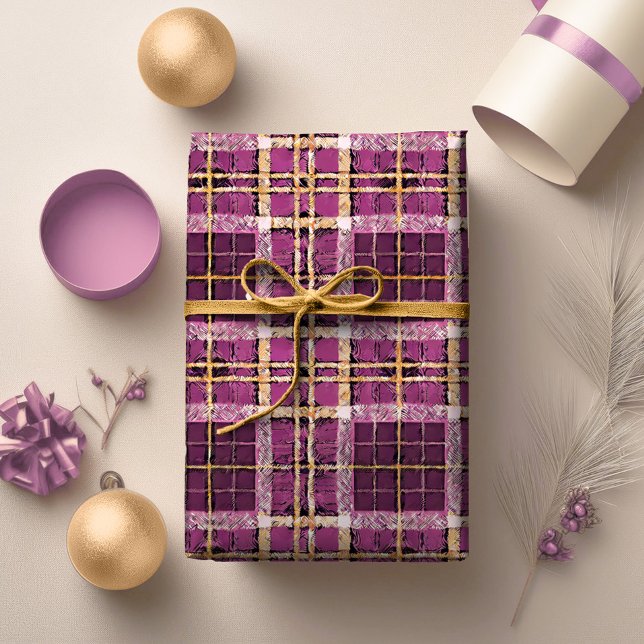 Papier Cadeau Motif de Noël Magenta Gold n° 7 ID1009 (Créateur téléchargé)