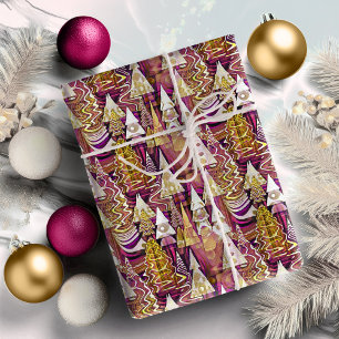 Papier Cadeau Motif de Noël Magenta Or #25 ID1009