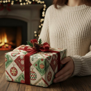 Papier Cadeau Motif de Noël matelassé vintage