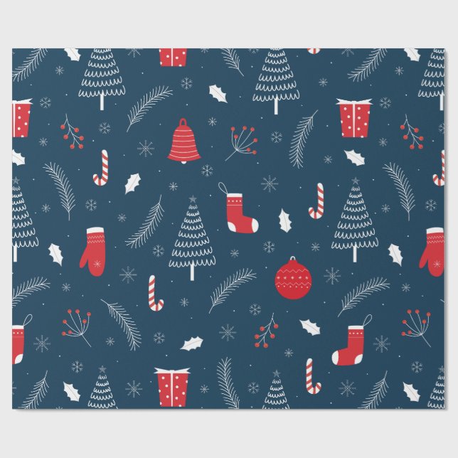 Papier Cadeau Motif de Noël mignon en doodle (Plat)