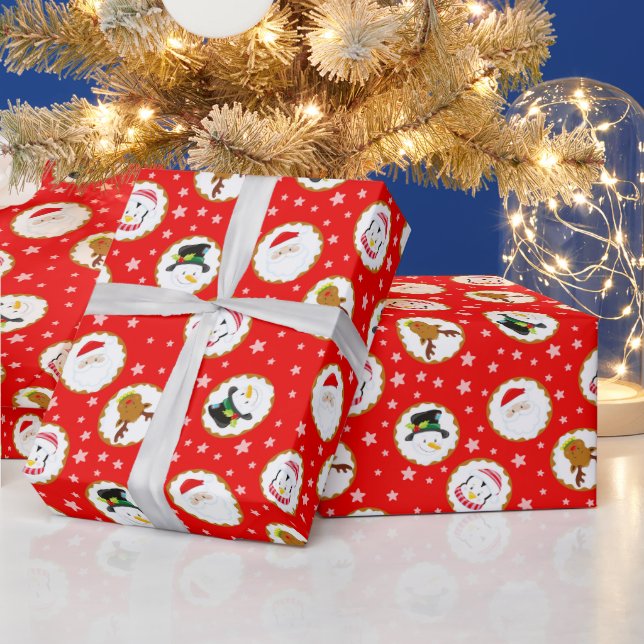 Papier Cadeau Motif de Noël mignon en rouge (Vacances)