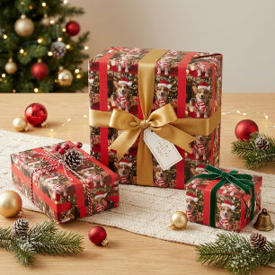 Papier Cadeau Motif de Noël os de chien empreinte de patte de Co
