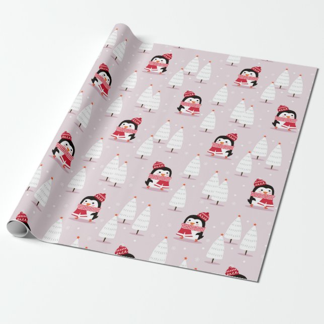Papier Cadeau Motif de Noël Penguin (Déroulé)