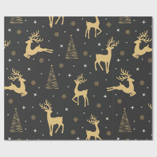 Papier Cadeau Motif de Noël Renne Or et Noir 